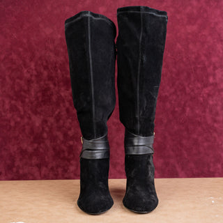 Torrid Women Black Suede Wide Calf Party Heel Fashion Knee Boots sz 10.5