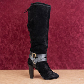Torrid Women Black Suede Wide Calf Party Heel Fashion Knee Boots sz 10.5