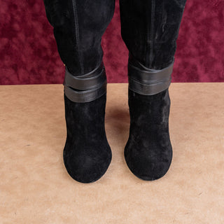Torrid Women Black Suede Wide Calf Party Heel Fashion Knee Boots sz 10.5
