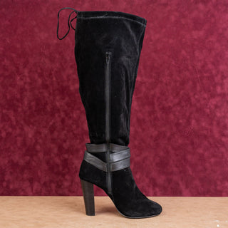 Torrid Women Black Suede Wide Calf Party Heel Fashion Knee Boots sz 10.5