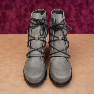Sorel Wmn Joan Artic Wedge III Lace Cozy Distress Grey Leather Ankle Boots sz 9