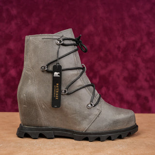 Sorel Wmn Joan Artic Wedge III Lace Cozy Distress Grey Leather Ankle Boots sz 9