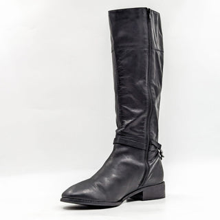 Seychelles Women Black Leather Vintage Retro 90s Buckle Riding Knee Boots sz 9.5