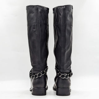 Seychelles Women Black Leather Vintage Retro 90s Buckle Riding Knee Boots sz 9.5