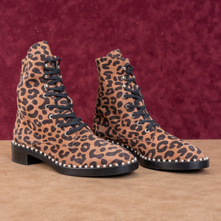 Stuart Weitzman Women Sondra Leopard Print Combat Boots Size 8