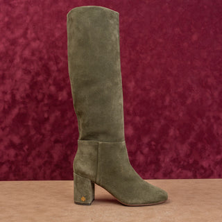 Tory Burch Women Brooke Slouch Slip-on Green Suede Block heel Knee Boots sz 7