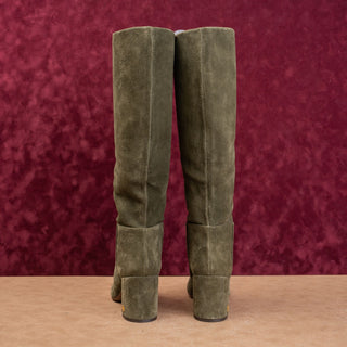 Tory Burch Women Brooke Slouch Slip-on Green Suede Block heel Knee Boots sz 7