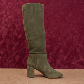 Tory Burch Women Brooke Slouch Slip-on Green Suede Block heel Knee Boots sz 7