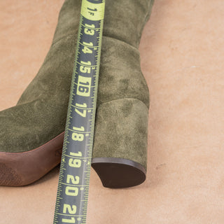 Tory Burch Women Brooke Slouch Slip-on Green Suede Block heel Knee Boots sz 7
