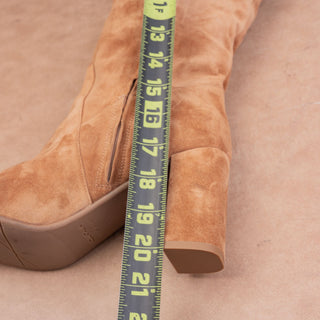 Aquatalia Women Leora Luxe Tan Suede Zip Party Night Knee Boots sz 11