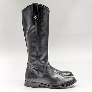 Frye Women Melissa Button Inside Zip Leather Black Riding Boots size 6
