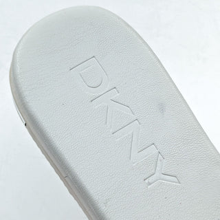 DKNY Women Brand Logo Embossed Flat Slide White Fabric Sandals size 8M