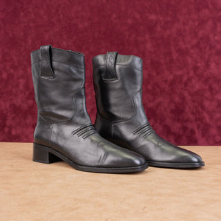 Bibi Lou Women Black Leather Cowboy Western Mid calf Boots sz 11US EUR41