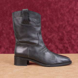 Bibi Lou Women Black Leather Cowboy Western Mid calf Boots sz 11US EUR41