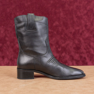 Bibi Lou Women Black Leather Cowboy Western Mid calf Boots sz 11US EUR41