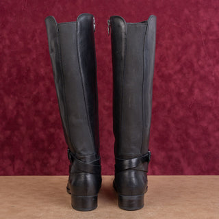 Clarks Women Black Leather Riding Equestrian Fashion Zip Knee Boots sz 7.5