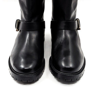 Lafayette 148 Women Jordan Black Leather Buckled Moto Biker Boots sz 9 US EUR 39