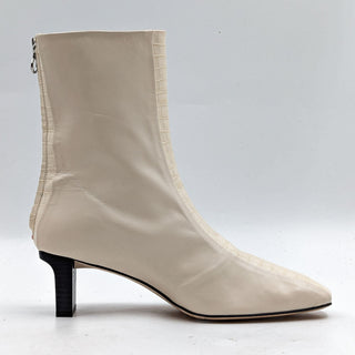 Aeyde Women Molly Paneled Smooth Ivory Leather Croc Print Ankle Boots 11US EUR41