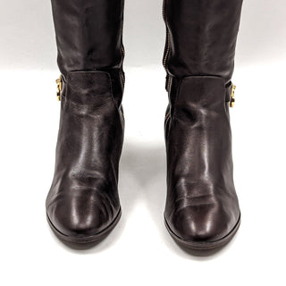 Michael Kors Women Hamilton Stretch Brown Leather Equestrian Riding Boots sz 8.5