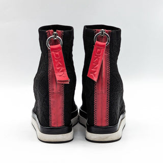 DKNY Women Sawyer Black Fabric Logo Wedge Platform Sneakers size 10
