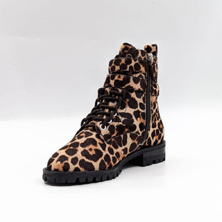 Rebecca Minkoff Women Jaiden Leopard Print Zip Lace-up Combat Boots size 5.5