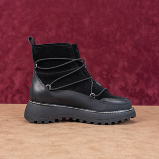 Lucky Brand Women Caelia Black Leather Drawcord Lace Winter Platform Boots sz 6