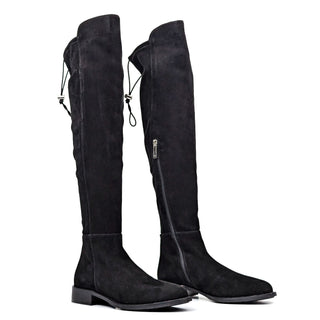 Aquatalia Women Norina Black Suede Back Drawcord Dressy OTK Fashion Boots 6.5