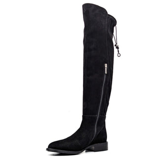 Aquatalia Women Norina Black Suede Back Drawcord Dressy OTK Fashion Boots 6.5