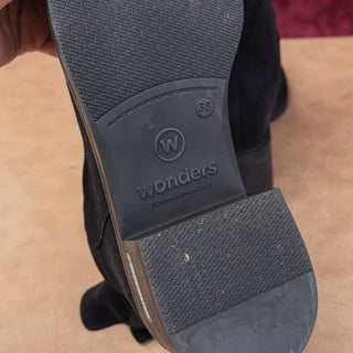 Wonders Women Waterproof Black Suede Zip Ankle Fashion Boots sz 7.5US EUR38