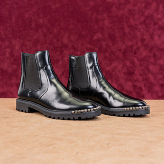 Schutz Women Daisha Embellished Patent Leather Chelsea Ankle Boots sz 8