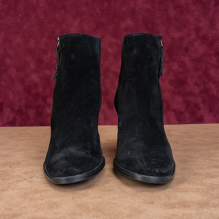 Paul Green Women Reya Black Suede Western Zip Stack Heel Ankle Boots 7US AUS 4.5