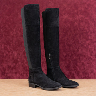 Sam Edelman Women Pam Black Suede OTK Zip Stretch Flat Lug Boots size 7