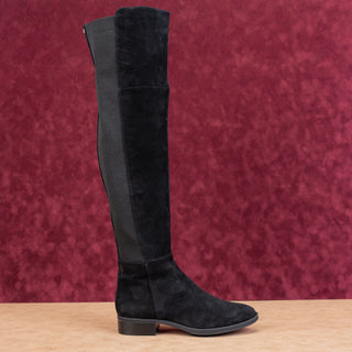 Sam Edelman Women Pam Black Suede OTK Zip Stretch Flat Lug Boots size 7