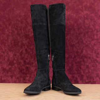 Sam Edelman Women Pam Black Suede OTK Zip Stretch Flat Lug Boots size 7