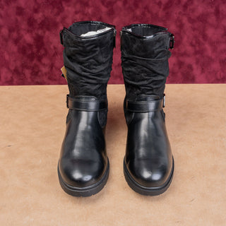 Muklukz Women Sabrina Black Fabric Wide Fit Moto Festival Party Boots sz 9