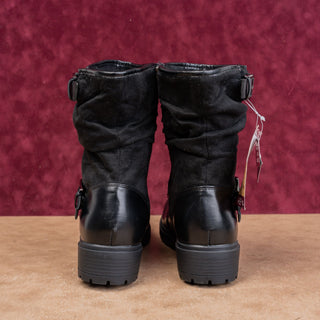 Muklukz Women Sabrina Black Fabric Wide Fit Moto Festival Party Boots sz 9