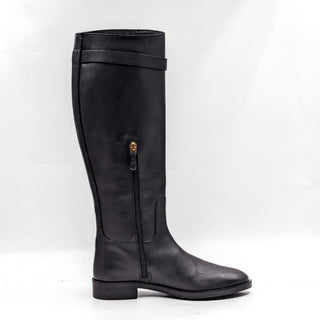 Tory Burch Women T Hardware Equestrian Riding Tall Black Leather Boots size 7