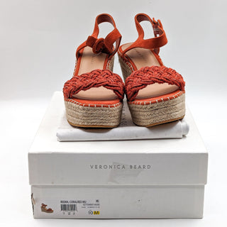 Veronica Beard Women Reema Coral Red Espadrille Suede Buckle Sandals size 10