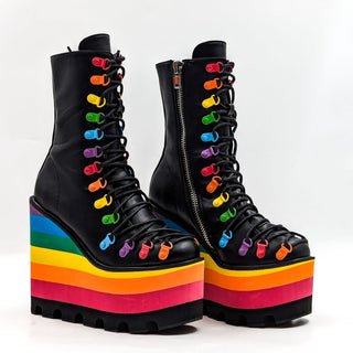 Club Exx Vegan Leather Cant Myself Rainbow Platform Festival Boots 7