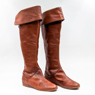 Via Spiga Women Brown Leather Vintage Retro Y2K Tall Flat Boots size 8