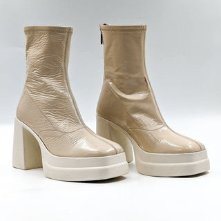 Free People Wmn Double Stack Y2k 90s Platform Cream Leather Boots 7.5US EUR 38