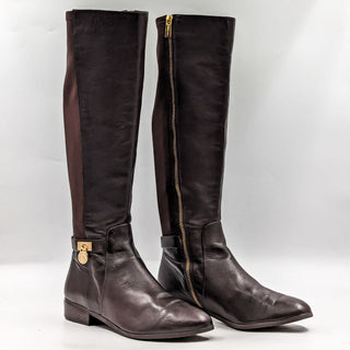 Michael Kors Women Hamilton Stretch Brown Leather Equestrian Riding Boots sz 8.5