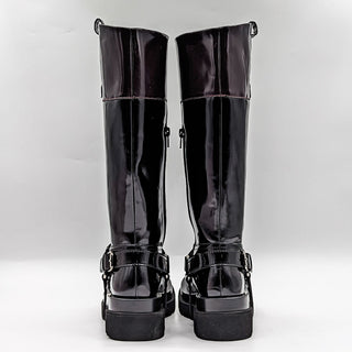 Jeffrey Campbell Women Friesian  Patent Leather Harness Biker Moto Boots sz 7.5