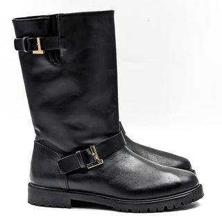 Lafayette 148 Women Jordan Black Leather Buckled Moto Biker Boots sz 9 US EUR 39