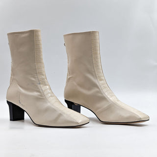 Aeyde Women Molly Paneled Smooth Ivory Leather Croc Print Ankle Boots 11US EUR41