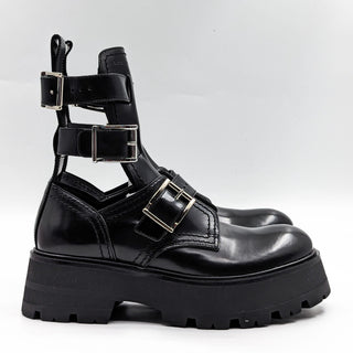 Alexander McQueen Wmn Rave Black Leather Buckle Festival Platform Boots 7US 37EUR