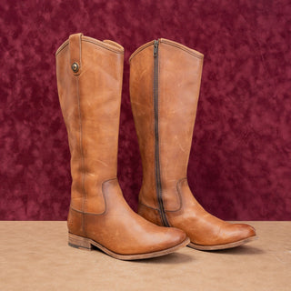 Frye Women Melissa Button Zip Brown Leather Equestrian Riding Knee Boots sz 7.5