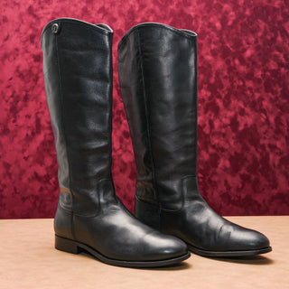 Frye Women Melissa Button Black Leather Riding Wide Calf Tall Boots sz 11