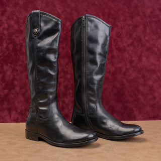 Frye Women Melissa Zip Button Black Leather Classic Riding Equestrian Boots 6
