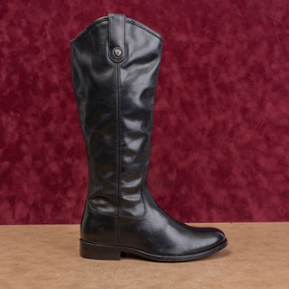 Frye Women Melissa Zip Button Black Leather Classic Riding Equestrian Boots 6
